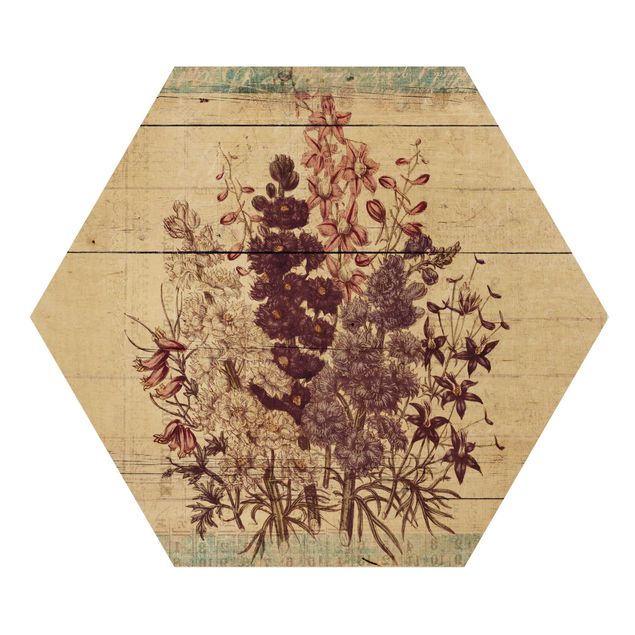 Hexagons houten schilderijen Botanical Vintage Ostrich