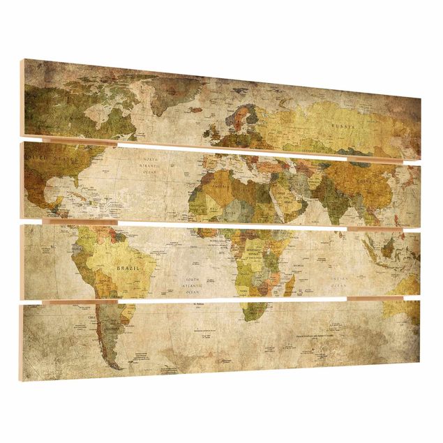 Houten schilderijen op plank World map