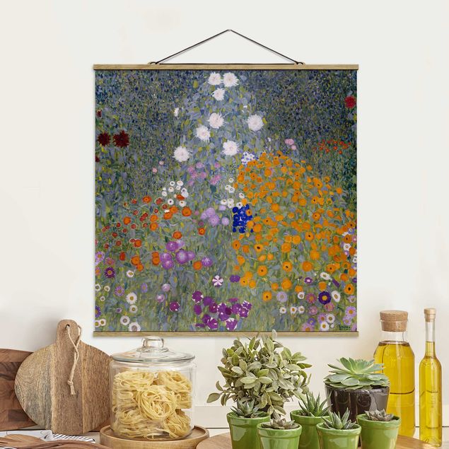 Stoffen schilderij met posterlijst Gustav Klimt - Cottage Garden