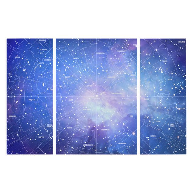 Canvas schilderijen - 3-delig Stelar Constellation Star Chart