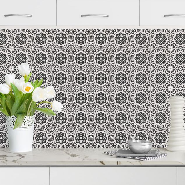 Achterwand voor keuken en zwart en wit Floral Tiles Black And White