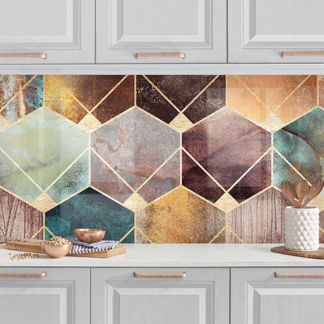Achterwand voor keuken patroon Turquoise Geometry Golden Art Deco