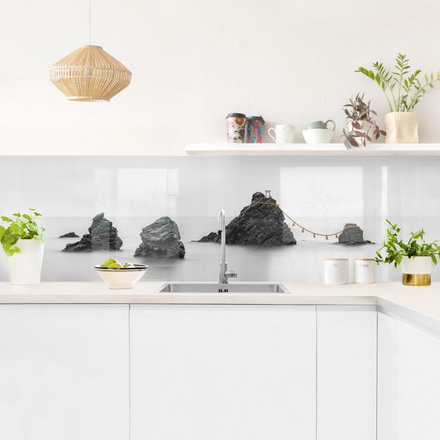 Achterwand voor keuken en zwart en wit Meoto Iwa - The Married Couple Rocks