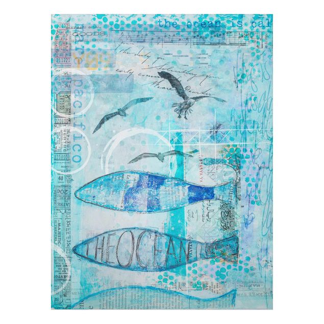 Aluminium Dibond schilderijen Colourful Collage - Blue Fish