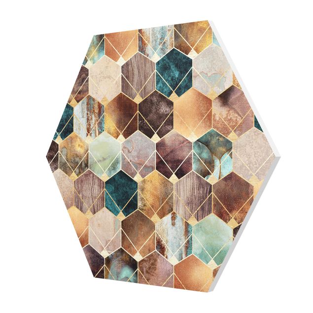 Hexagons Forex schilderijen Turquoise Geometry Golden Art Deco