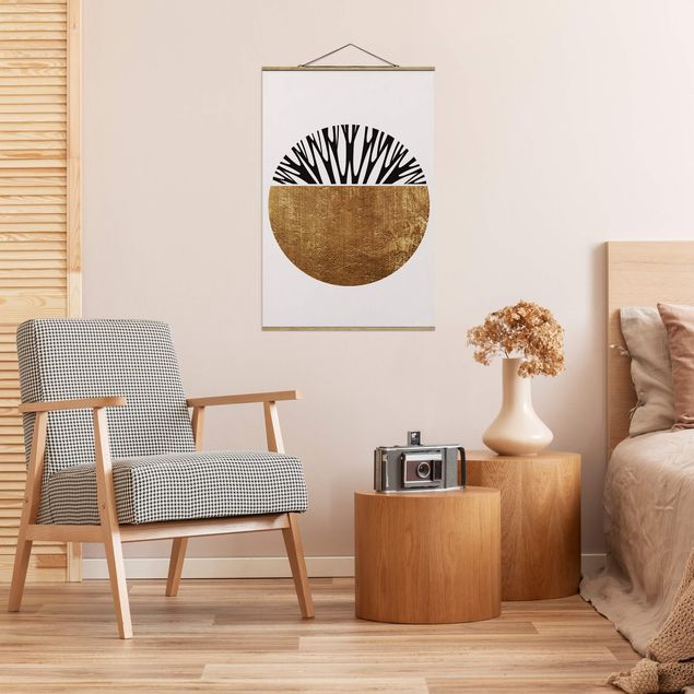 Stoffen schilderij met posterlijst Abstract Shapes - Golden Circle