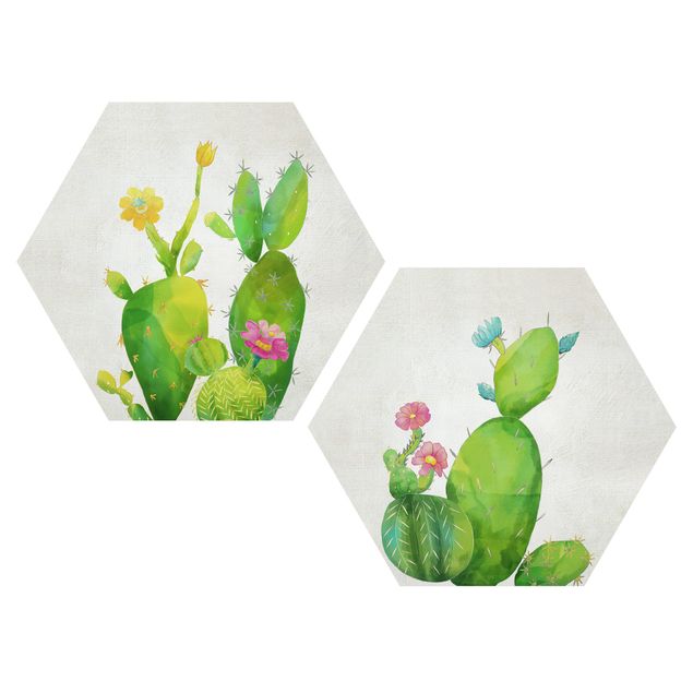 Hexagons Forex schilderijen - 2-delig Cactus Family Set I
