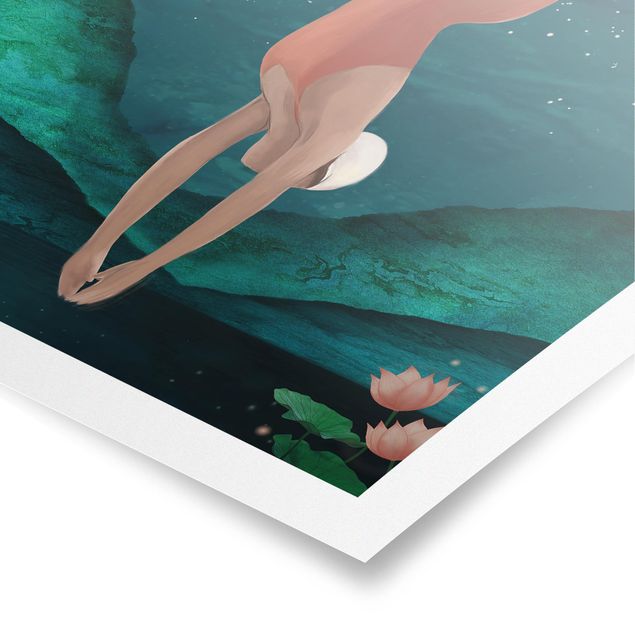 Posters Illustration Bather Woman Moon Painting