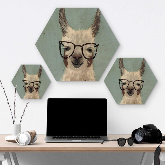 Hexagons houten schilderijen Lama With Glasses II