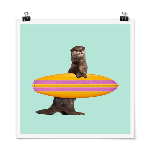 Posters Otter With Surfboard