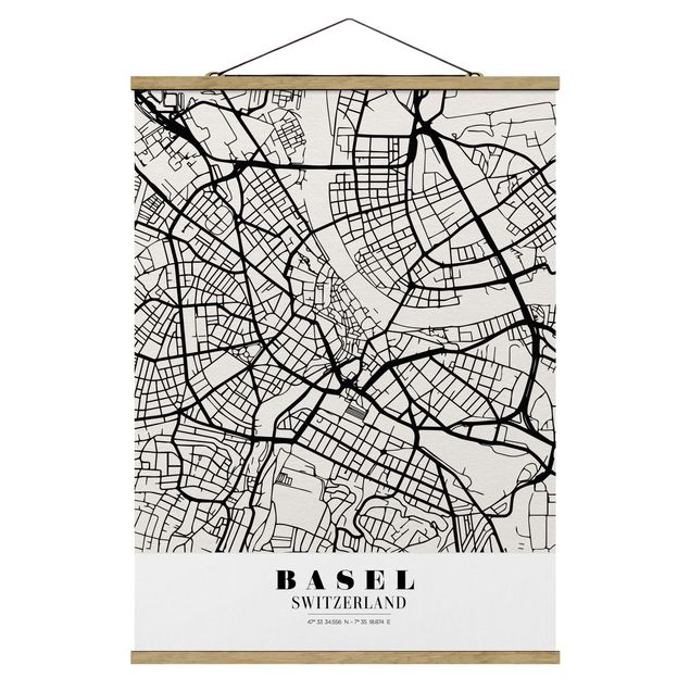 Stoffen schilderij met posterlijst Basel City Map - Classic