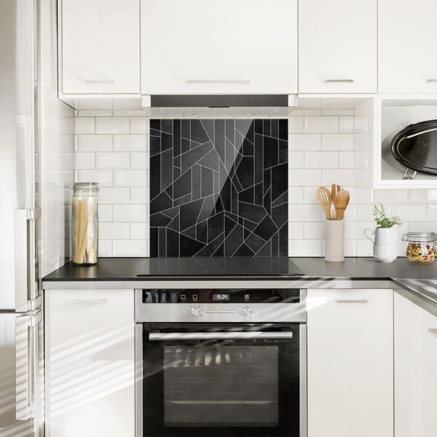 Spatscherm keuken Black And White Geometric Watercolor
