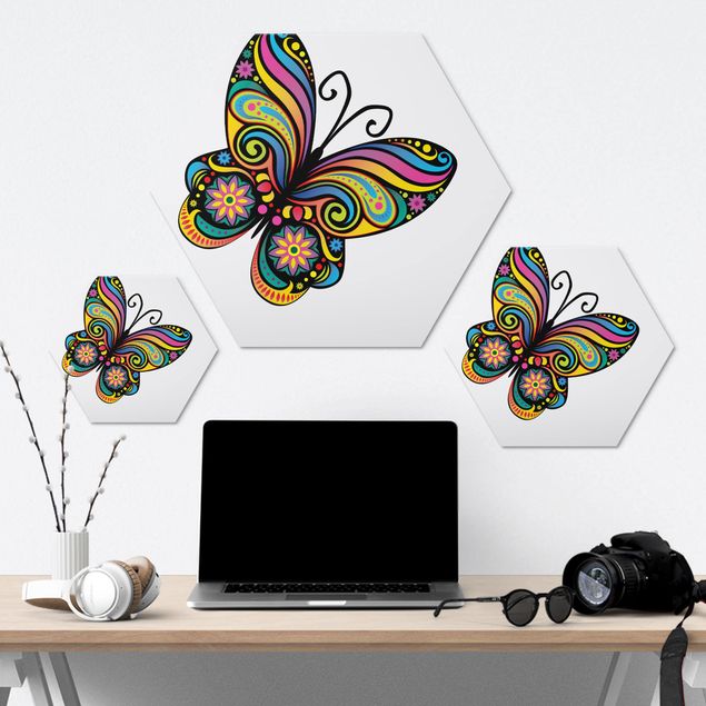 Hexagons Aluminium Dibond schilderijen No.BP22 Mandala Butterfly