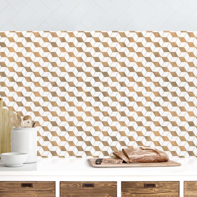 Achterwand voor keuken patroon Cube Pattern In 3D Gold II