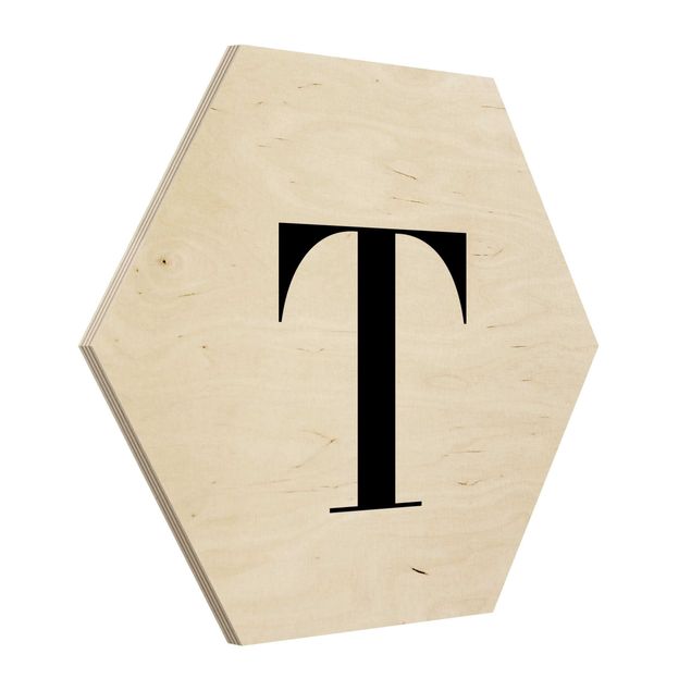 Hexagons houten schilderijen Letter Serif White T