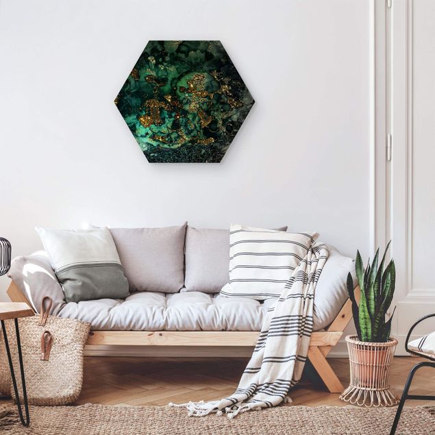 Hexagons houten schilderijen Golden Sea Islands Abstract