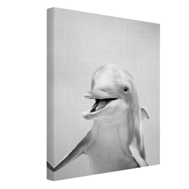 Leinwandbild - Delfin Diddi Schwarz Weiß - Hochformat 3:4