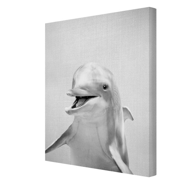Leinwandbild - Delfin Diddi Schwarz Weiß - Hochformat 3:4