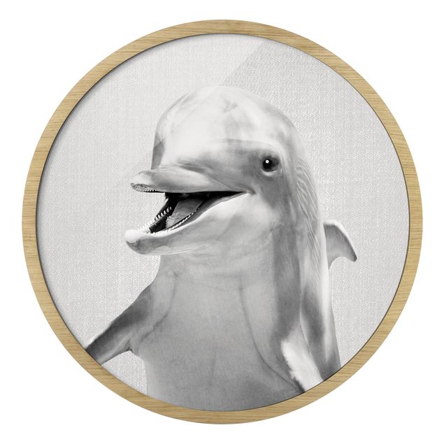 Rond schilderijen Dolphin Diddi Black And White