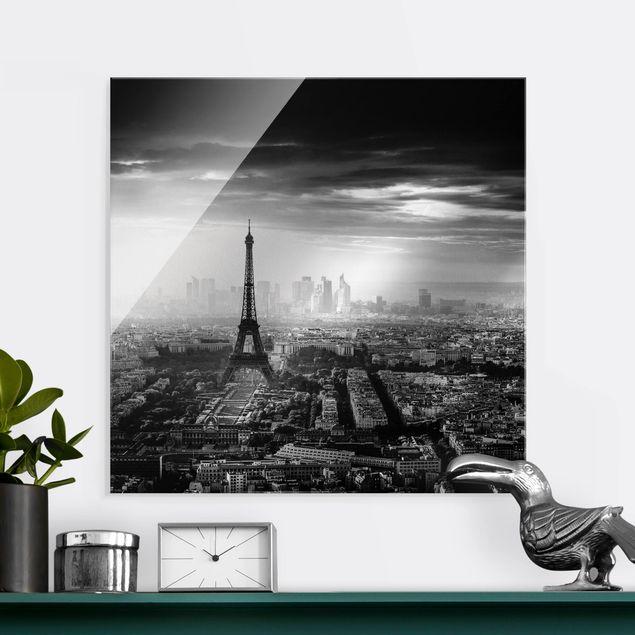 Glas Magnetboard The Eiffel Tower From Above Black And White