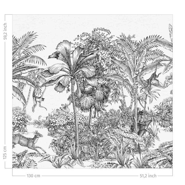 gordijnen voor raam Detailed Drawing Of Jungle