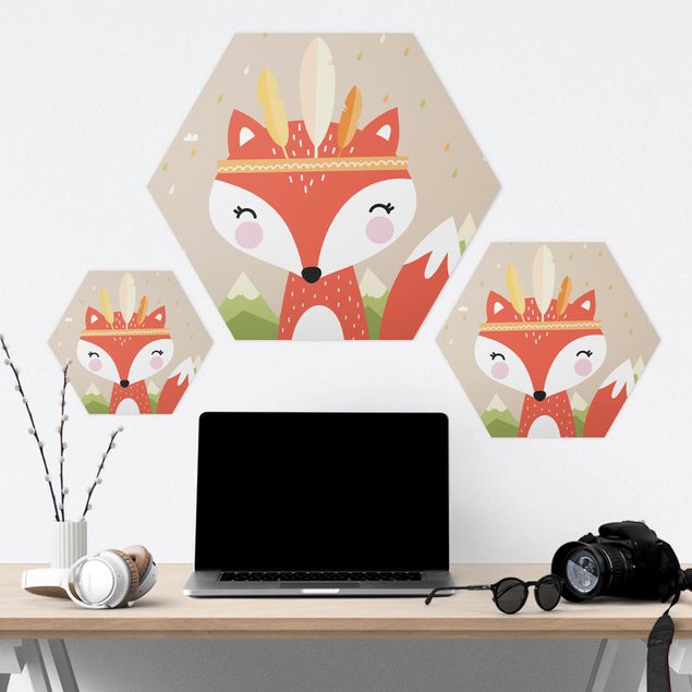 Hexagons Forex schilderijen Indian Fox