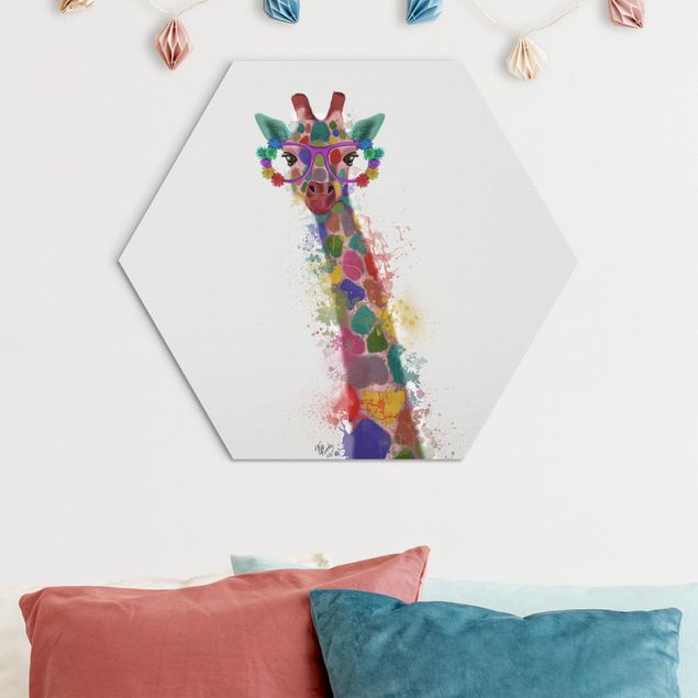 Hexagons Aluminium Dibond schilderijen Rainbow Splash Giraffe