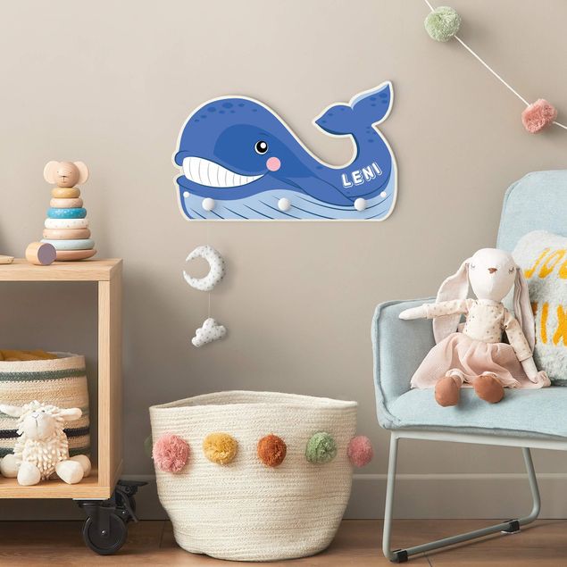 Wandkapstokken voor kinderen Chubby Whale With Customised Name