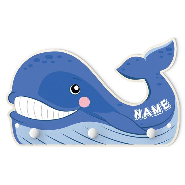 Wandkapstokken voor kinderen Chubby Whale With Customised Name