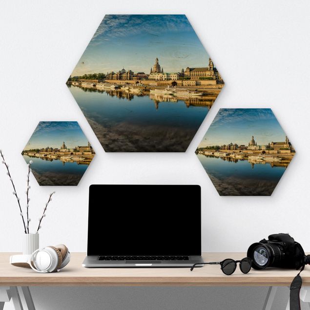 Hexagons houten schilderijen The White Fleet Of Dresden