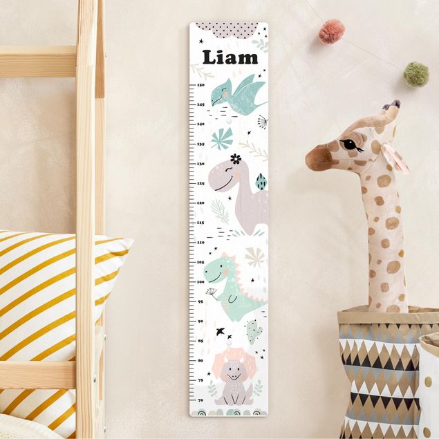 groeimeter hout Dino Pastel With Customised Name