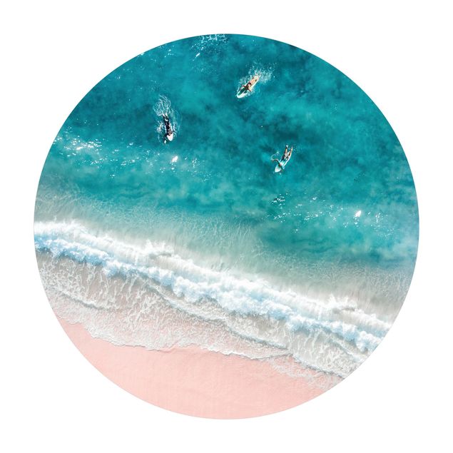 Rond vinyl tapijt Three Surfers Paddling To The Shore