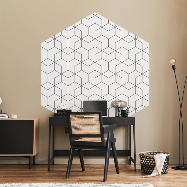 Hexagon Behang Three-Dimensional Cube Line Pattern