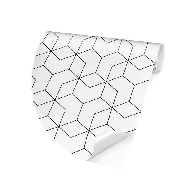 Behangcirkel Three-Dimensional Cube Line Pattern