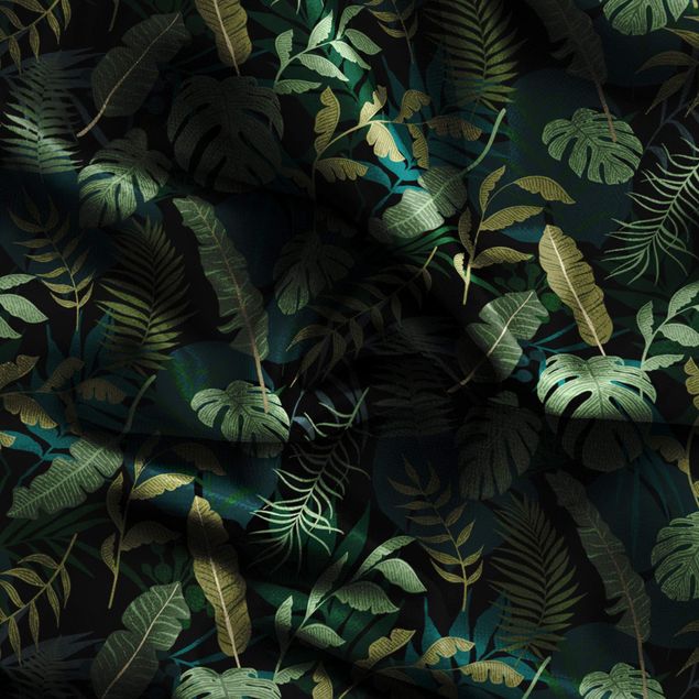 gordijnen patronen Jungle Leaves On Black