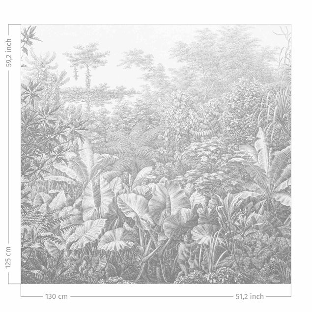 gordijnen bloemen Jungle Copperplate Engraving