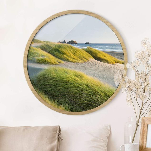 Runde Bilder mit Rahmen Dunes And Grasses At The Sea