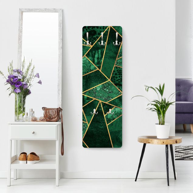Wandkapstokken houten paneel - Dark Emerald With Gold