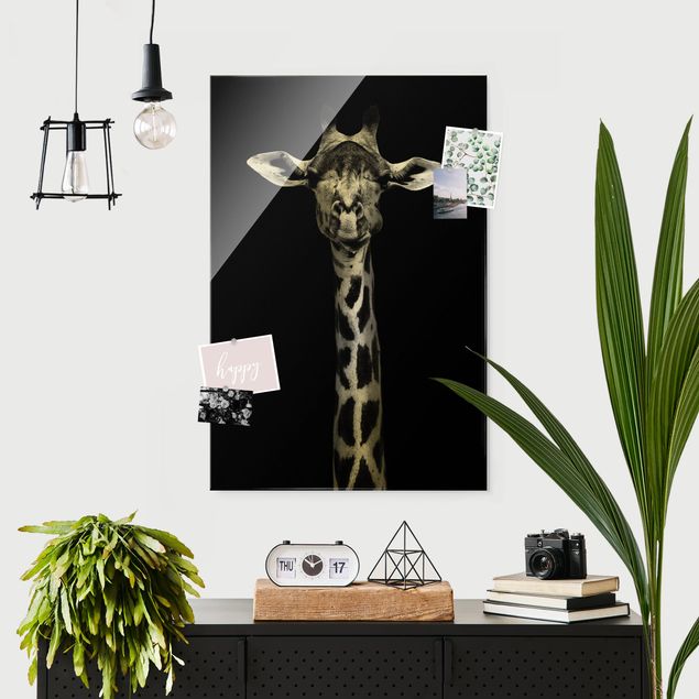 Glas Magnetboard Dark Giraffe Portrait