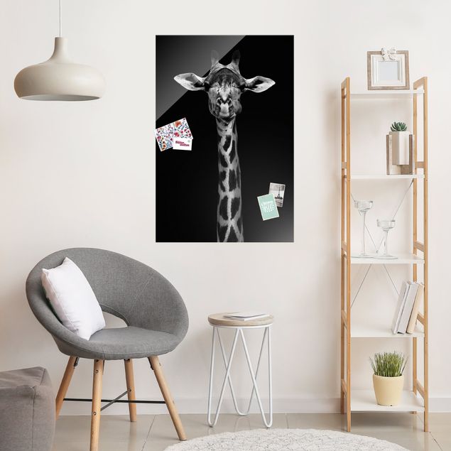 Glas Magnetboard Dark Giraffe Portrait