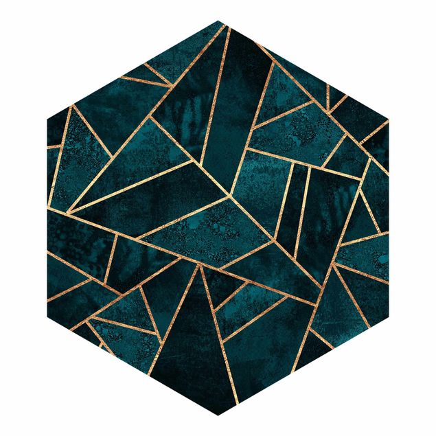 Hexagon Behang Dark Turquoise With Gold