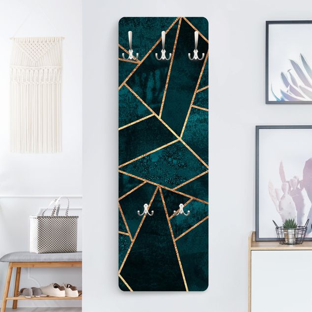 Wandkapstokken houten paneel - Dark Turquoise With Gold