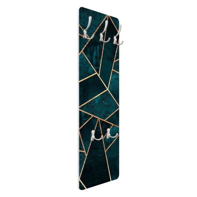 Wandkapstokken houten paneel - Dark Turquoise With Gold