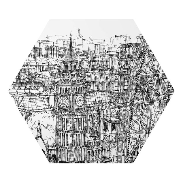 Hexagons Aluminium Dibond schilderijen City Study - London Eye