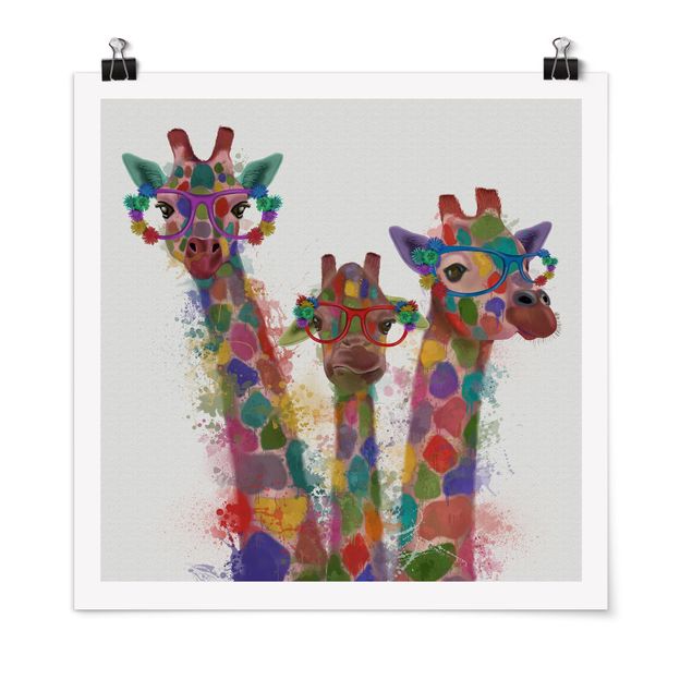 Posters Rainbow Splash Giraffe Trio