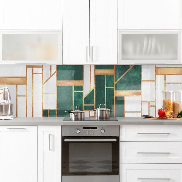 Achterwand voor keuken abstract Emerald And gold Geometry