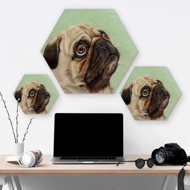 Hexagons houten schilderijen Reward For Pug