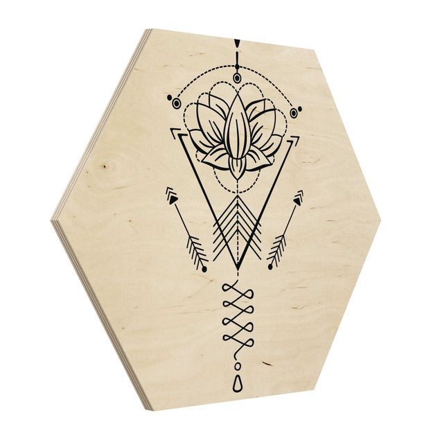 Hexagons houten schilderijen Lotus Unalome With Arrows