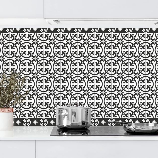 Achterwand voor keuken en zwart en wit Geometrical Tile Mix Circles Black