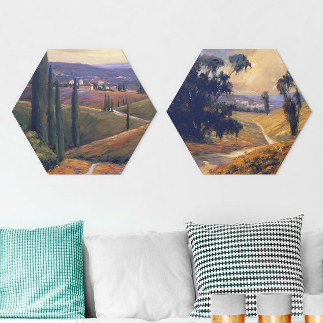 Hexagons Forex schilderijen - 2-delig Landscape In The Afternoon Set I